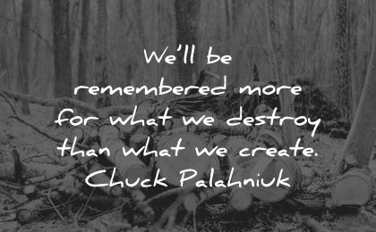 history quotes remembered more destroy create chuck palahniuk wisdom wood trees
